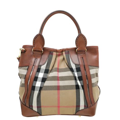 BURBERRY Bridle Calfskin House Check Large Whipstitch Tote 